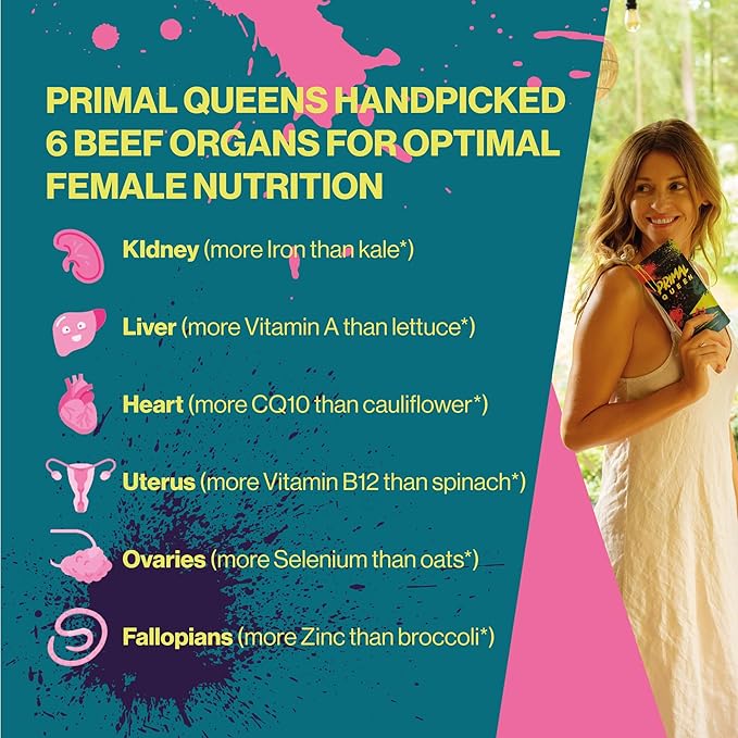 Primal Queen Beef Organ Superfood - 30 Day Refill,Female-Optimized Beef Organ Superfood Supplement (Beef Liver, Kidney, Heart, & 3 More) - 100% Grass Fed, Pasture Raised Cattle - Balance Hormones, Energy, & More for Women