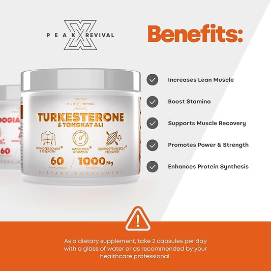 Peak Revival X Turkesterone 1000 Mg Capsules Supplement Natural Fitness Health/Muscle Growth/Energy And Strength/Endurance Recovery