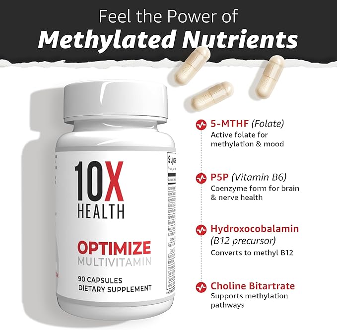 10X Health Optimize Methylated Multivitamin for Men - 90 Capsules, 34 in 1 Formula