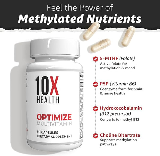 10X Health Optimize Methylated Multivitamin for Men - 90 Capsules, 34 in 1 Formula