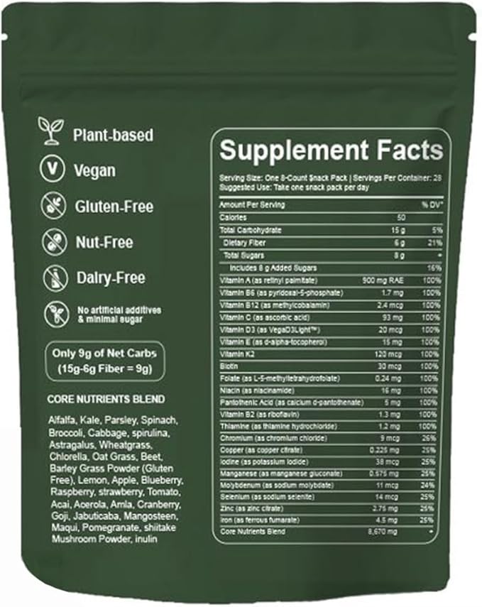 Greens Gummies - Organic Chlorella and Spirulina, Digestive & Gut Health, Formulated with 60+ Ingredients, Multi-Vitamins & Minerals, Daily Gummies, 224 Gummies Bear