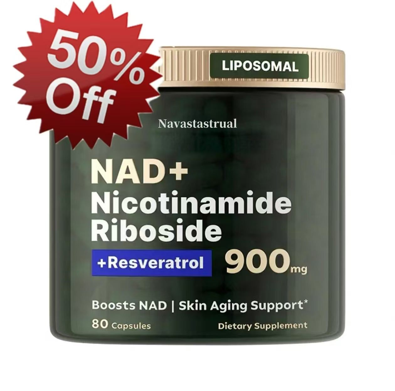Navastastrual NR900-NAD+Supplement for Skin Aging Support, Energy, and Focus - 80 Count - Vitamin Healthcare Fitness  NMN Supplement Alternative - Liposomal NAD w/Resveratrol - High Purity NAD Supplement for Anti-Aging, Energy, Focus