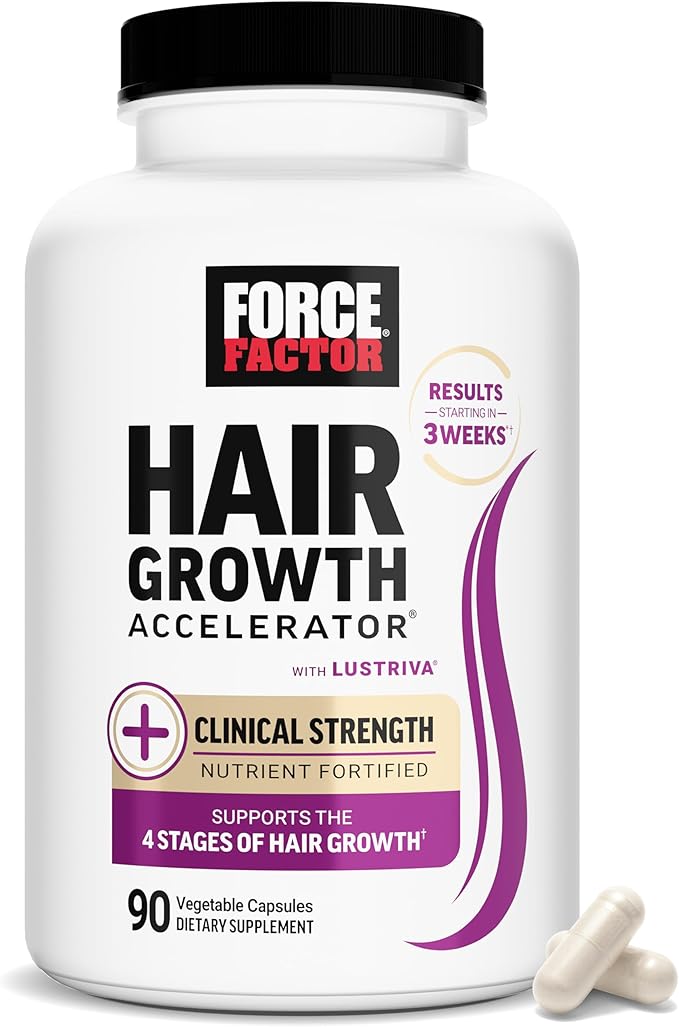 Force Factor Hair Growth Accelerator Multivitamin for Women & Men, with Lustriva, Biotin, Horsetail & Vitamins A, B12, C, D & E for Thicker Hair, Healthier Skin & Nails, 60 Capsules