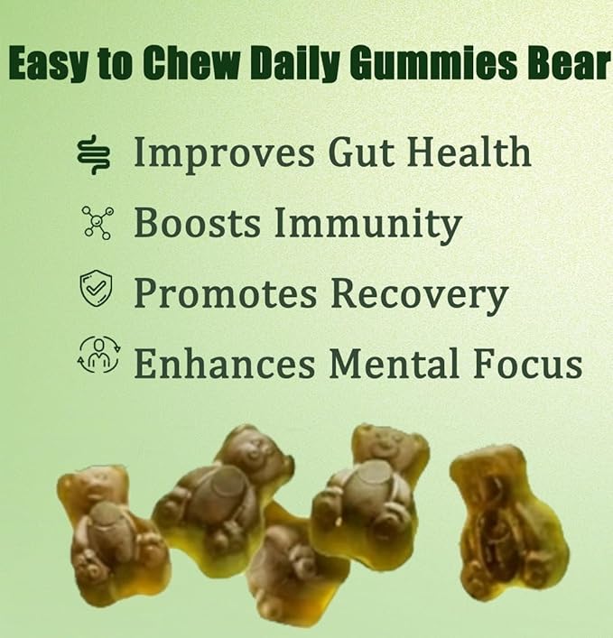 Greens Gummies - Organic Chlorella and Spirulina, Digestive & Gut Health, Formulated with 60+ Ingredients, Multi-Vitamins & Minerals, Daily Gummies, 224 Gummies Bear