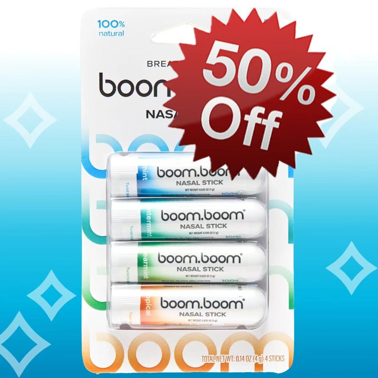 BoomBoom Nasal Stick | Vapor Flow Technology | Cool Refreshing Sensation | Natural Mood Boost | Simple Ingredients | Essential Oils + Menthol Inhaler (Spearmint)